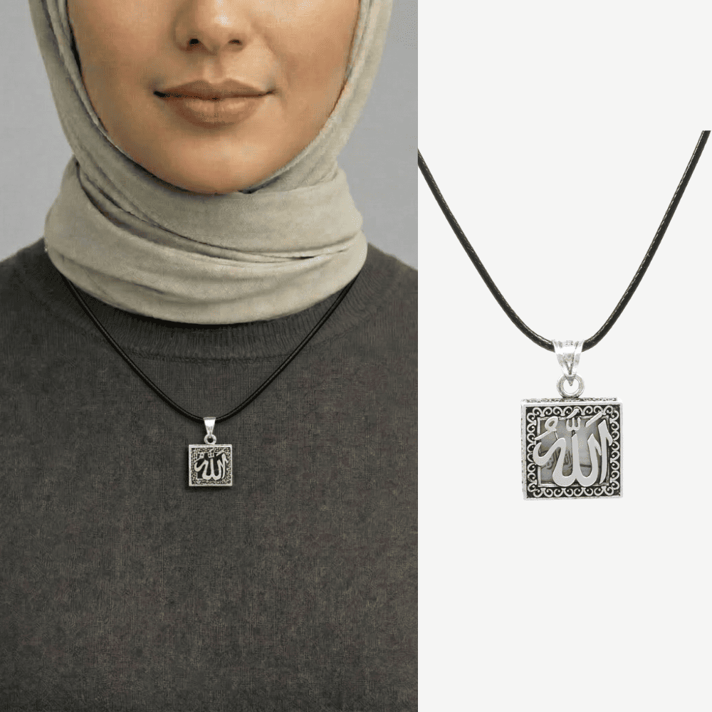 İsme Özel Arapça Allah Yazılı Zarif İp Zincirli 925 Ayar Gümüş Kadın Cevşen Kolye - 1