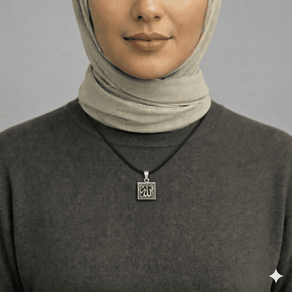İsme Özel Arapça Allah Yazılı Zarif İp Zincirli 925 Ayar Gümüş Kadın Cevşen Kolye - 2