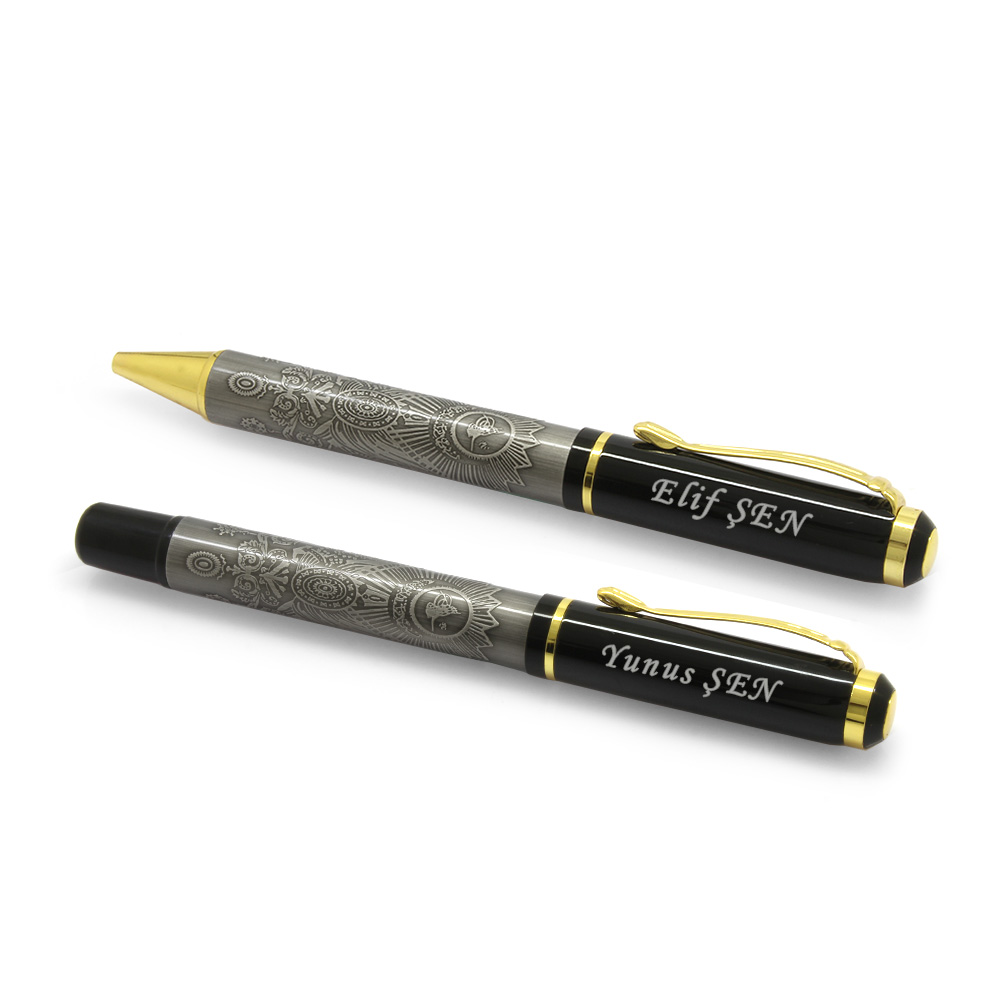 İsme Özel Yazılı Arma Desenli Roller Tükenmez Kalem Seti - 2