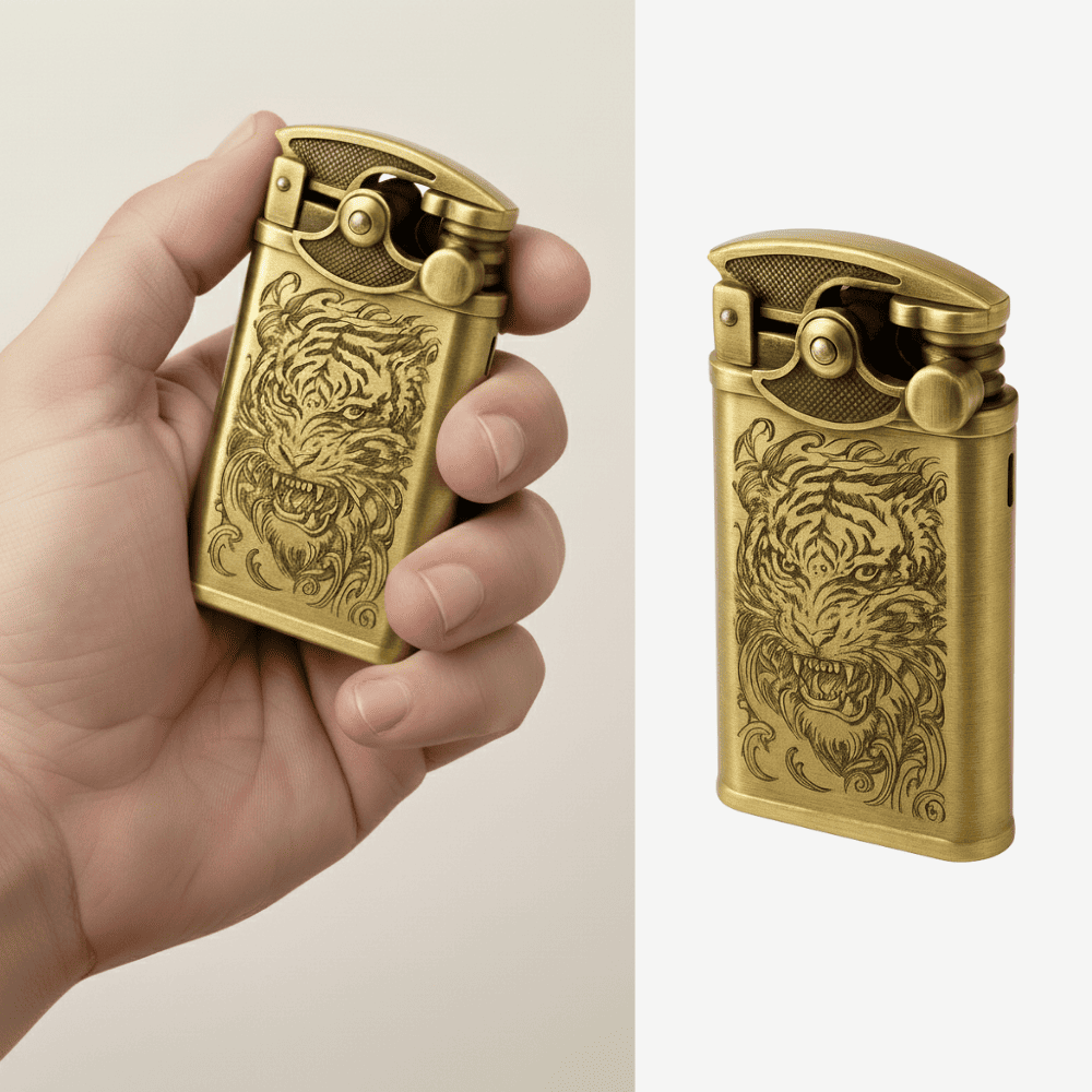 Kişiye Özel Yazılı Aslan Figürlü Eskitme Renk Manyetolu Çakmak - 1