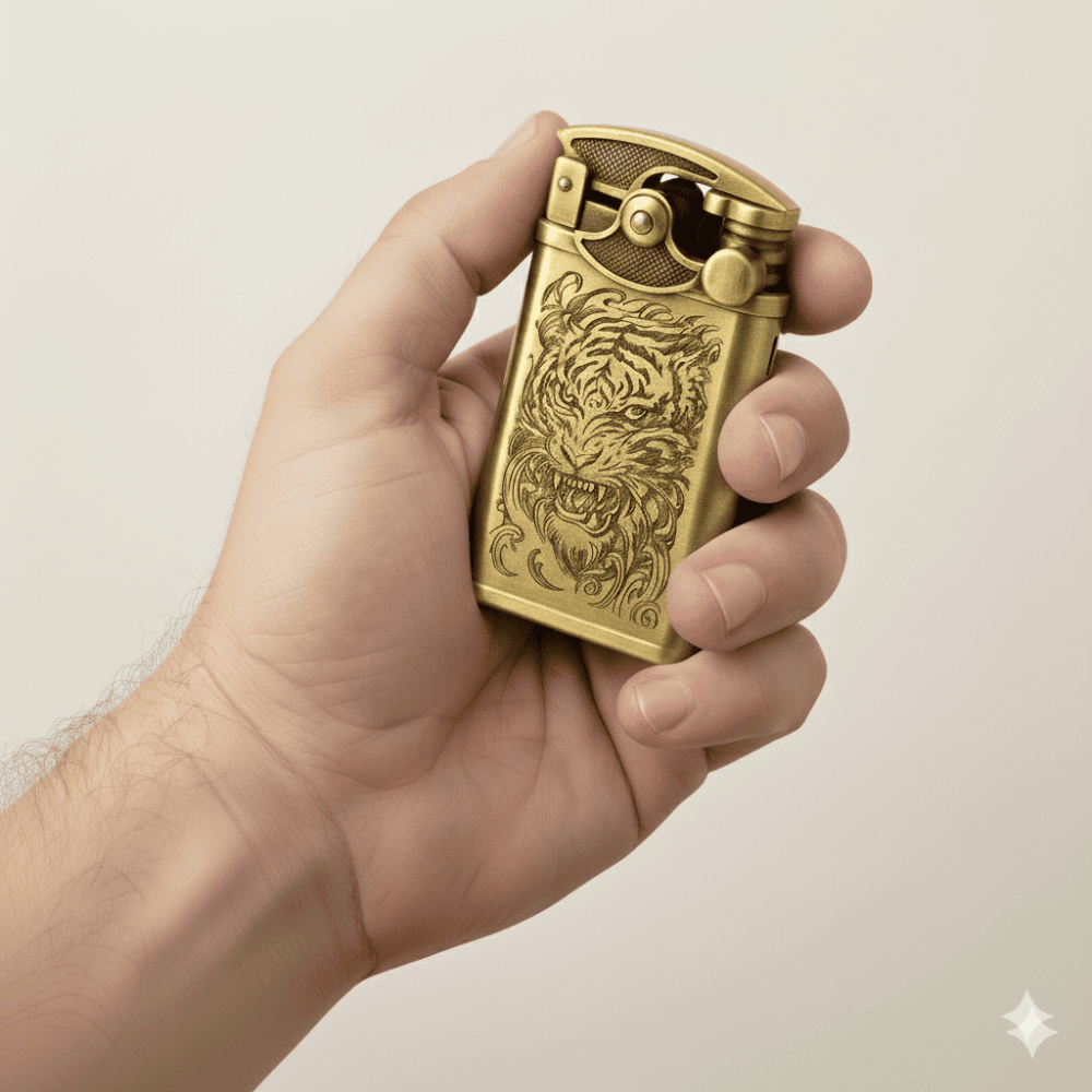 Kişiye Özel Yazılı Aslan Figürlü Eskitme Renk Manyetolu Çakmak - 2