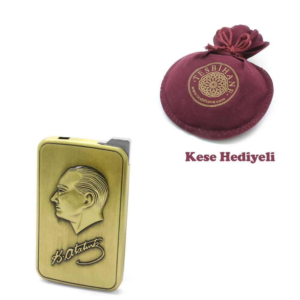 Kişiye Özel İsim Yazılı Atatürk Temalı Eskitme Bronz Renk Manyotorlu Metal Çakmak - 4