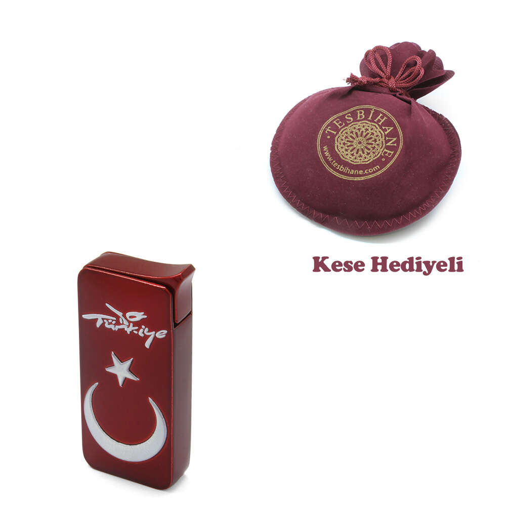 Kişiye Özel İsim Yazılı Ay Yıldız Temalı Kırmızı Beyaz Renk Manyotorlu Metal Çakmak - 4