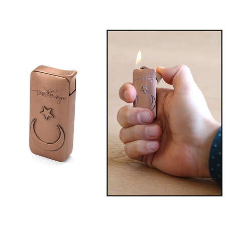 Kişiye Özel İsim Yazılı Ay Yıldız Temalı Rose Renk Manyotorlu Metal Çakmak - Tesbihane