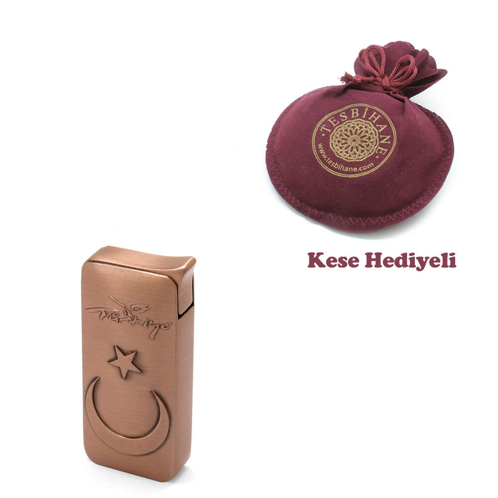 Kişiye Özel İsim Yazılı Ay Yıldız Temalı Rose Renk Manyotorlu Metal Çakmak - 4