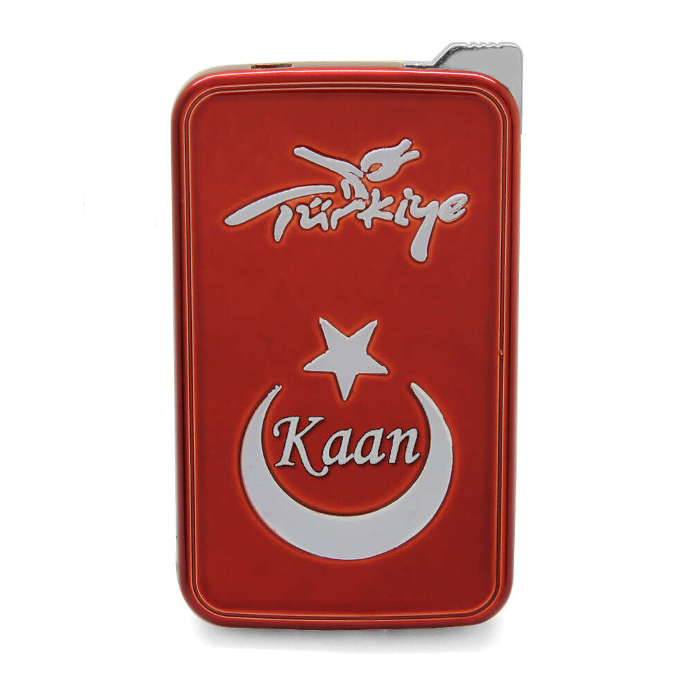 İsme Özel Yazılı Ay Yıldız Temalı Yandan Mekanizmalı Kırmızı Beyaz Renk Manyotorlu Metal Çakmak - 3