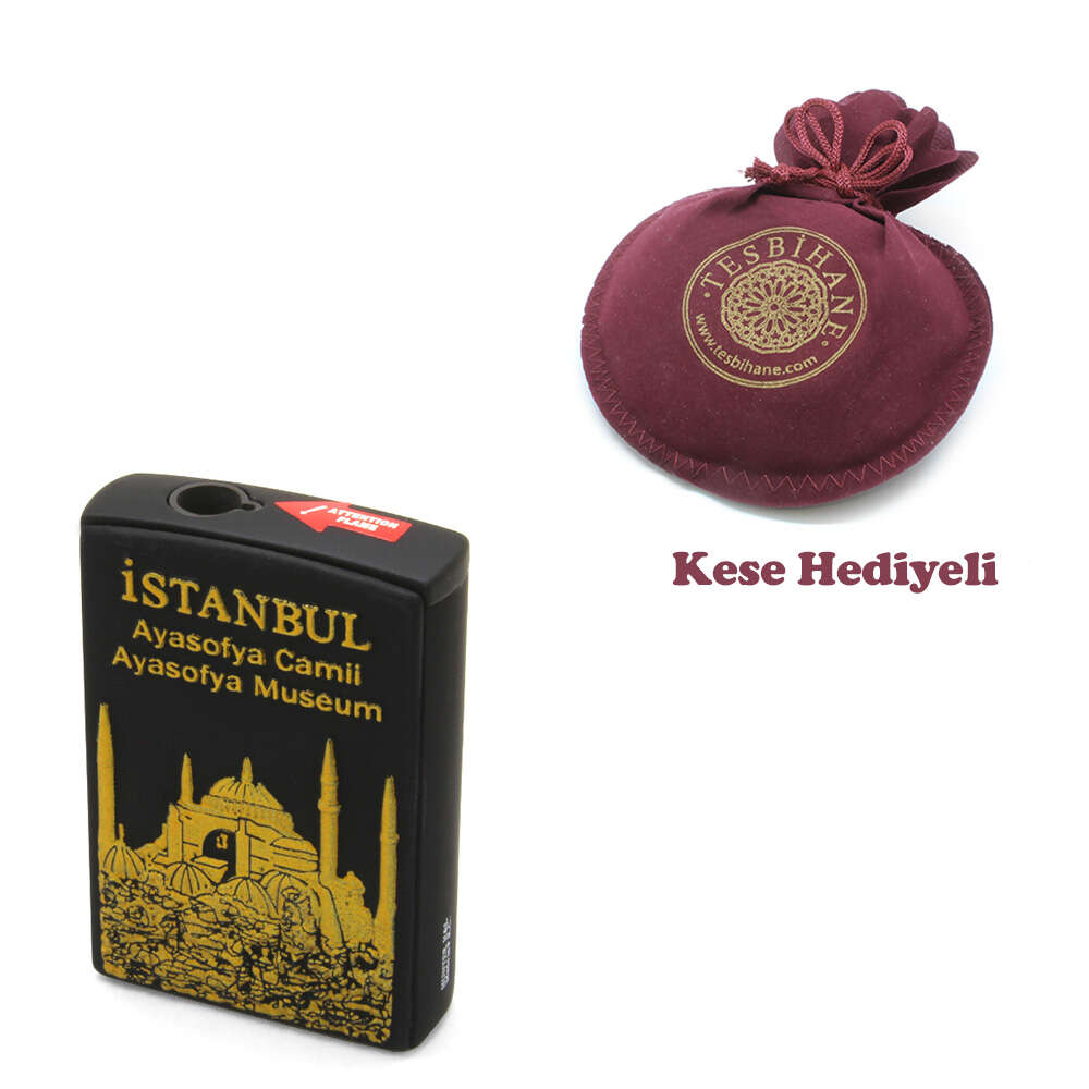 Kişiye Özel İsim Yazılı Ayasofya Camii Temalı Yandan Mekanizmalı Mat Siyah Renk Manyotorlu Metal Çakmak - 4