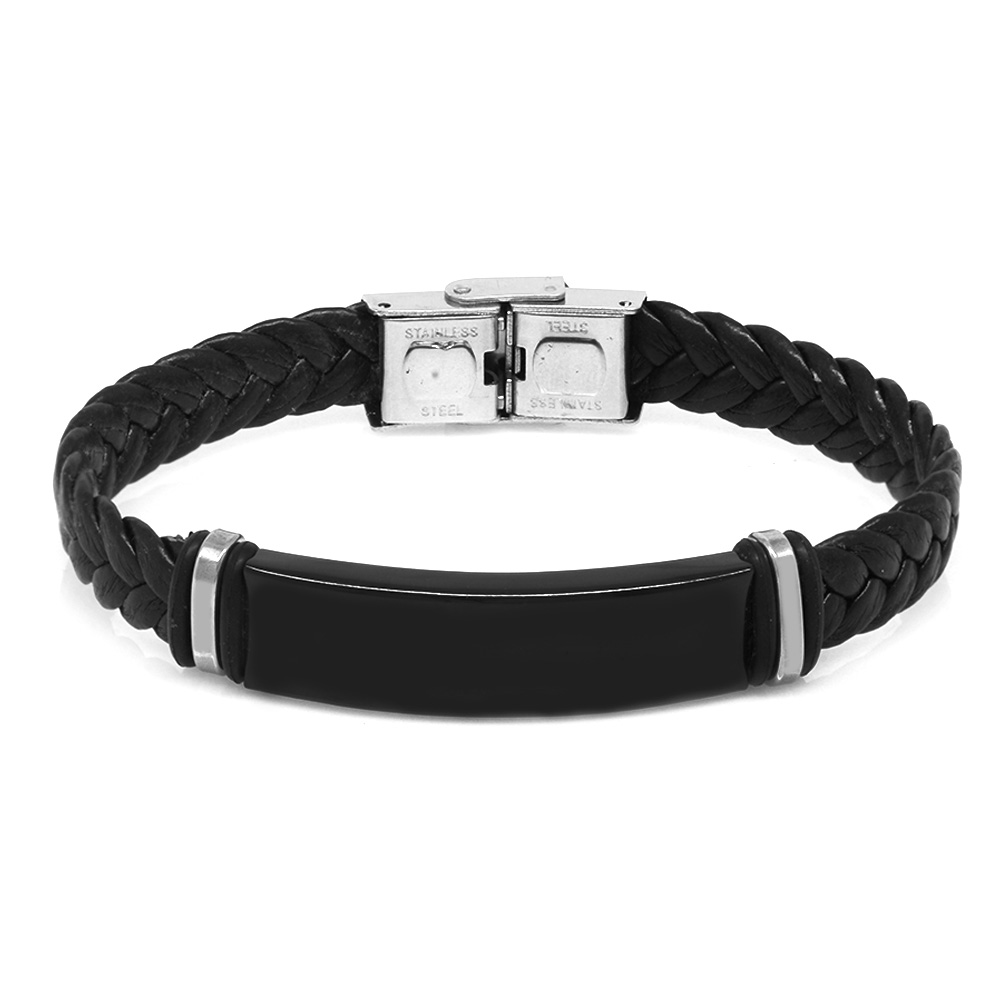 İsme Özel Yazılı Balık Sırtı Tasarım Çelik Deri Kombinli Erkek Bileklik - M1 - 2