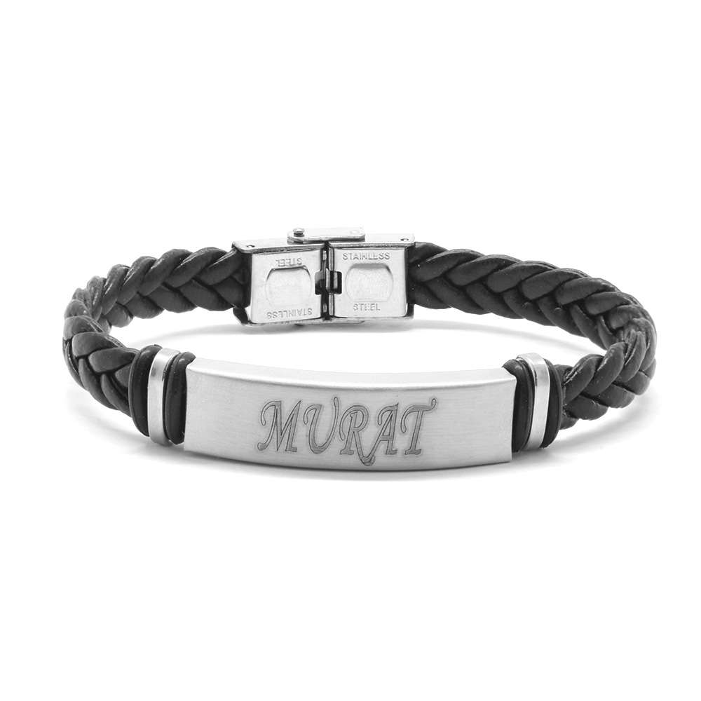 İsme Özel Yazılı Çelik Deri Bileklik - M2 - 3