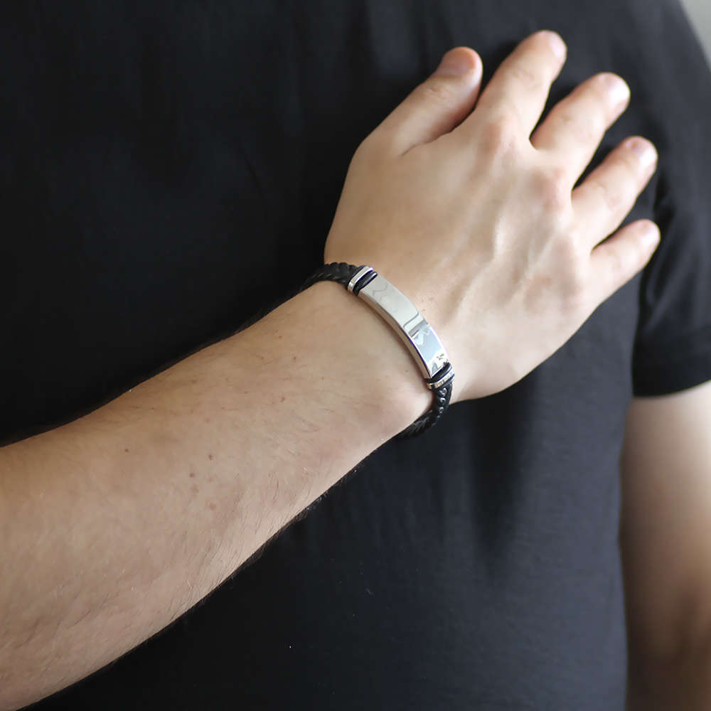 İsme Özel Yazılı Çelik Deri Bileklik - M2 - 2