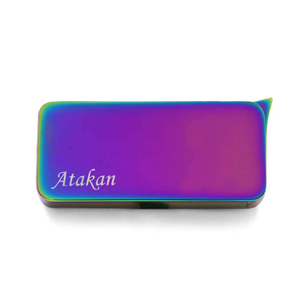 Kişiye Özel İsim Yazılı Dörtgen Tasarım Deep Blue Renk Manyotorlu Metal Çakmak - 3