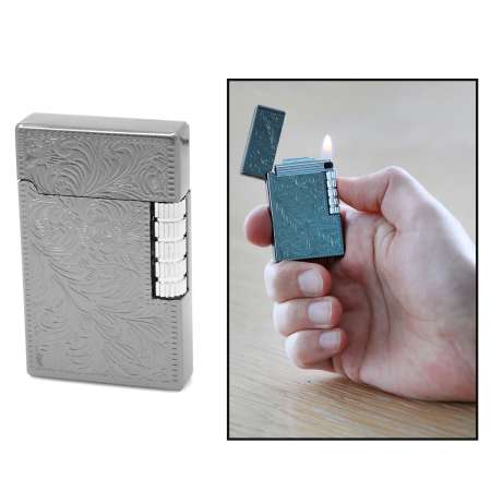 İsme Özel Yazılı Dupont Tasarım Sarmaşık İşlemeli Siyah Renk Taşlı Çakmak - Tesbihane