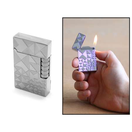 İsme Özel Yazılı Dupont Tasarım Zenit Mekanizmalı Üzeri İşlemeli Gümüş Renk Taşlı Metal Çakmak - Tesbihane