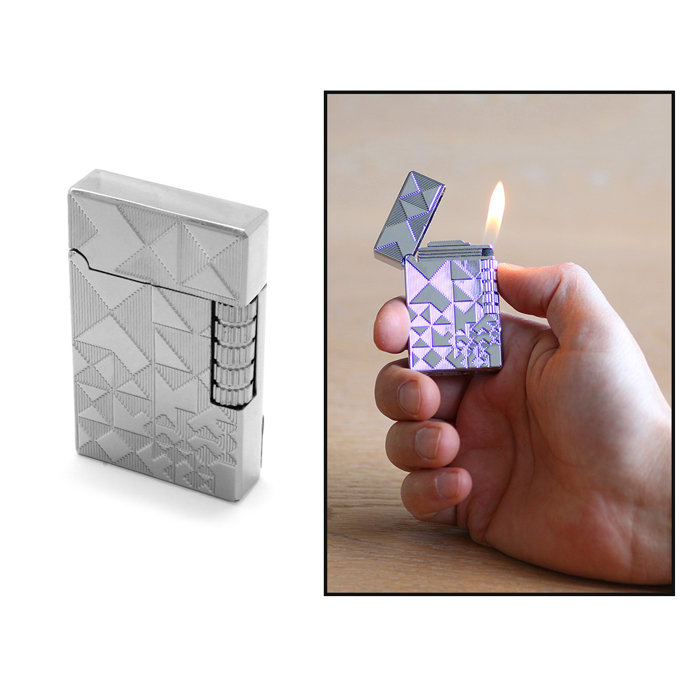 İsme Özel Yazılı Dupont Tasarım Zenit Mekanizmalı Üzeri İşlemeli Gümüş Renk Taşlı Metal Çakmak - 1