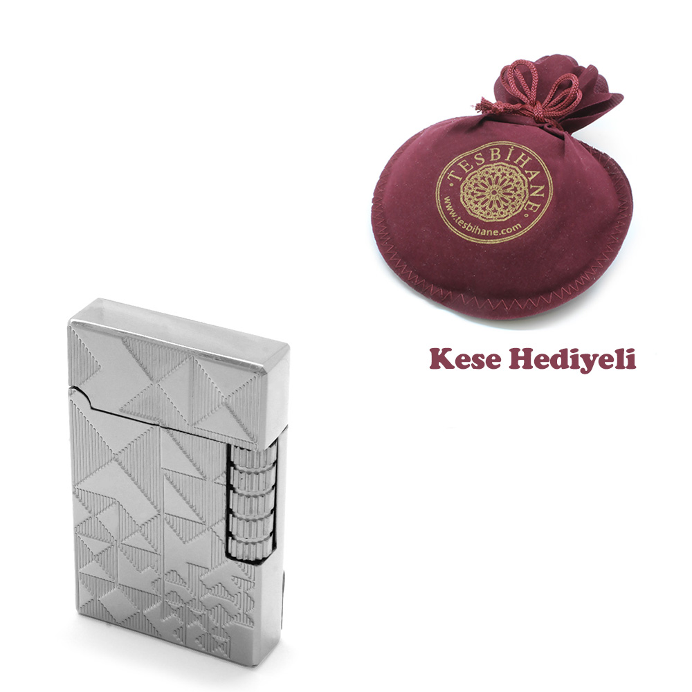 İsme Özel Yazılı Dupont Tasarım Zenit Mekanizmalı Üzeri İşlemeli Gümüş Renk Taşlı Metal Çakmak - 5