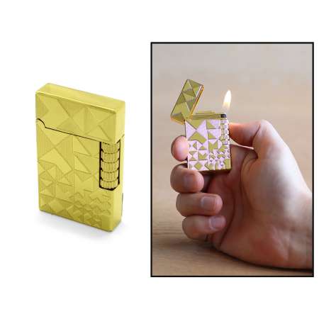 Kişiye Özel İsim Yazılı Dupont Tasarım Zenit Mekanizmalı Üzeri İşlemeli Sarı Renk Taşlı Metal Çakmak - Tesbihane