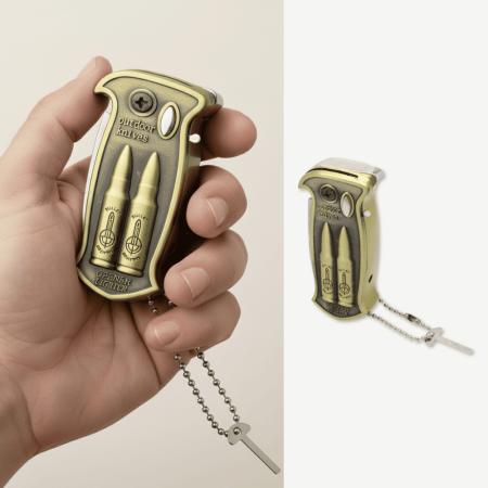 Kişiye Özel Yazılı Emniyet Mekanizmalı Eskitme Renk Uçak Savar Mermisi Temalı Manyetolu Kamp Çakmağı - Tesbihane