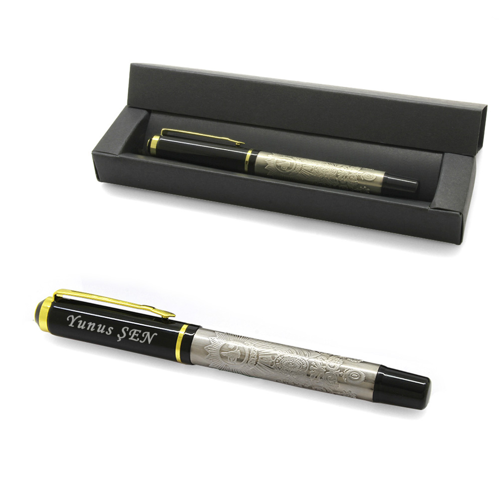 İsme Özel Yazılı Eskitme Renk Arma Desenli Roller Tükenmez Kalem - 1