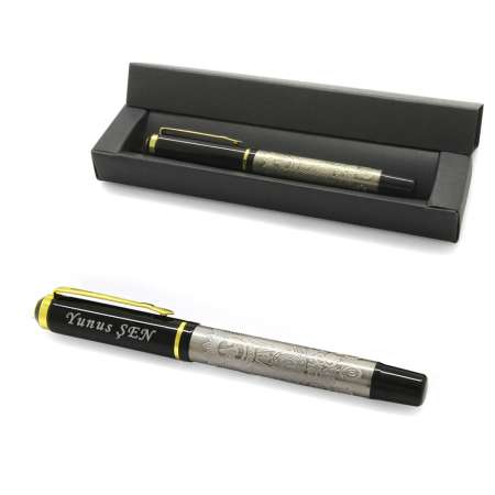 İsme Özel Yazılı Eskitme Renk Arma Desenli Roller Tükenmez Kalem - Tesbihane