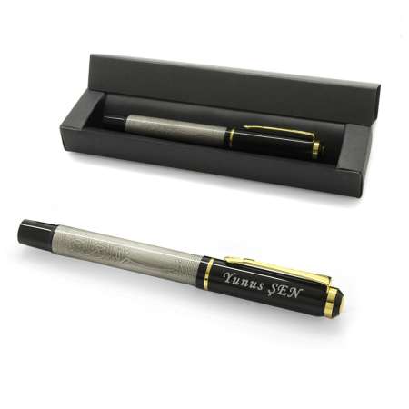 Kişiye Özel İsim Yazılı Gri Renk Besmelei Şerif Yazılı Roller Tükenmez Kalem - Tesbihane