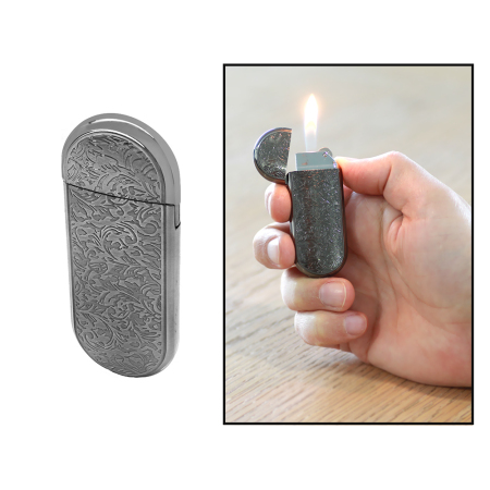 İsme Özel Yazılı Füme Renk Sarmaşık İşlemeli Oval Tasarım Taşlı Çakmak - Tesbihane