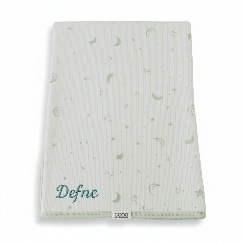 İsme Özel Nakışlı Gökyüzü Temalı Mint Yeşili Bebek Battaniyesi - 4