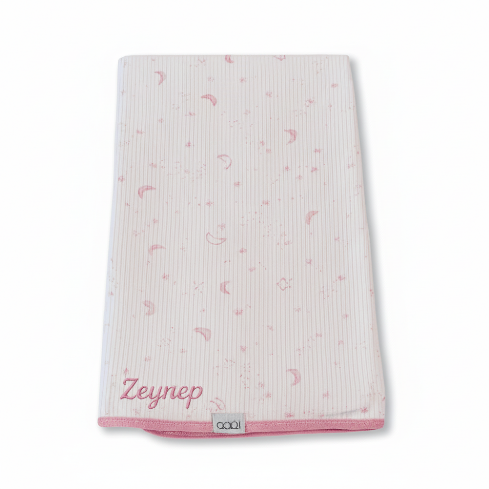 İsme Özel Nakışlı Gökyüzü Temalı Pembe Bebek Battaniyesi - 4