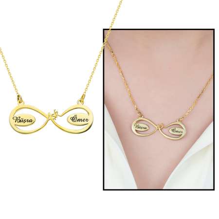 İsme Özel Yazılı Altın Renk 925 Ayar Gümüş Aşk Sonsuzluk Kolye - Tesbihane