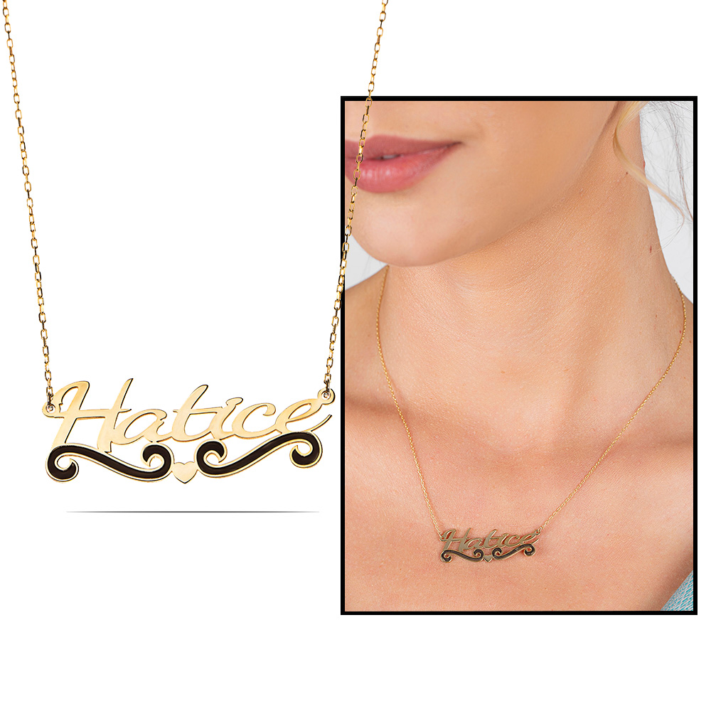 İsme Özel Yazılı Altın Renk 925 Ayar Gümüş Bayan Kolye - 1