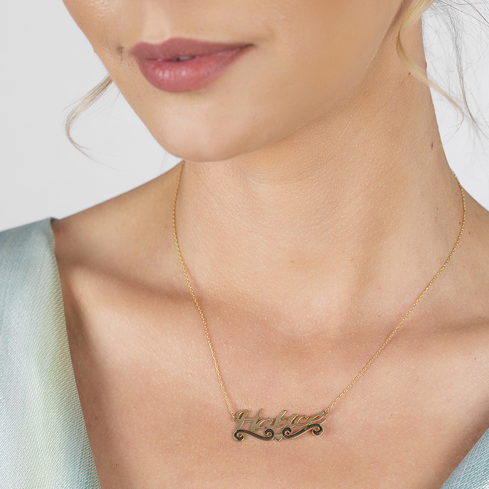 İsme Özel Yazılı Altın Renk 925 Ayar Gümüş Bayan Kolye - 3