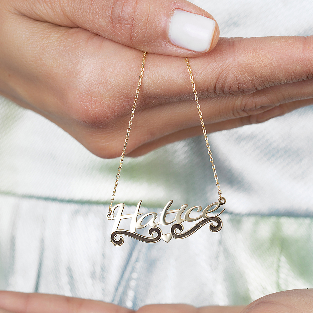 İsme Özel Yazılı Altın Renk 925 Ayar Gümüş Bayan Kolye - 4