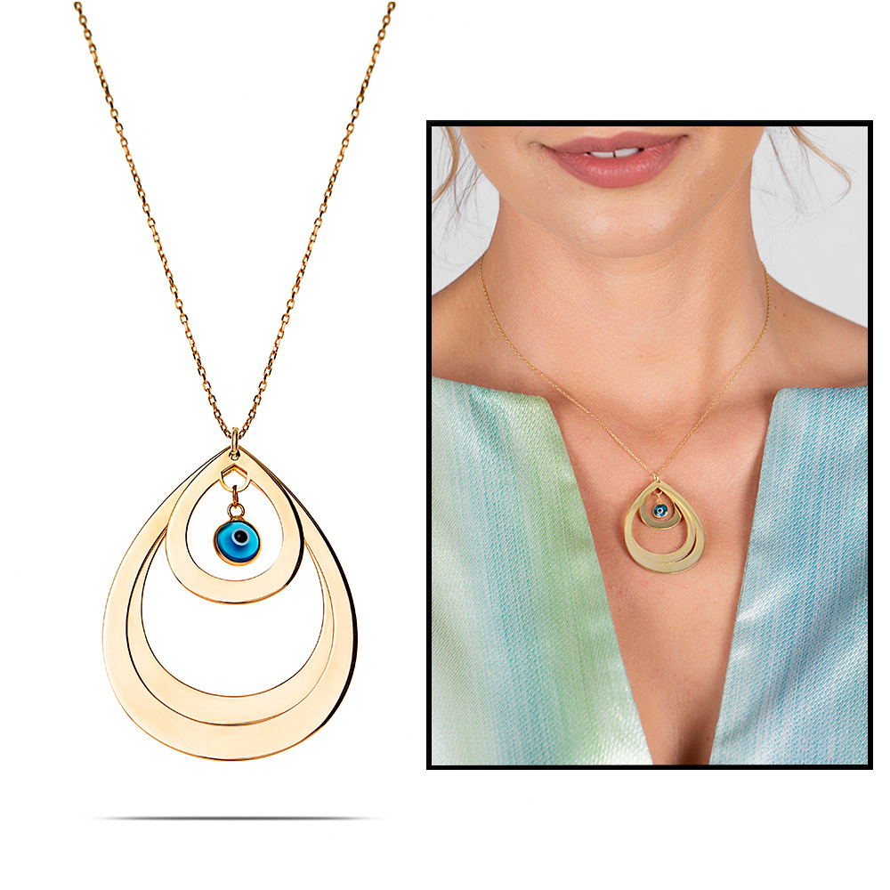 İsme Özel Yazılı Altın Renk 925 Ayar Gümüş Bayan Üç Damla Kolye - 5