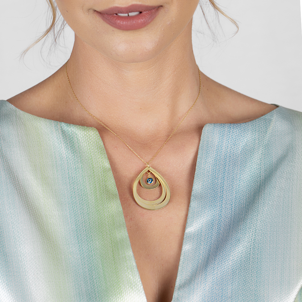 İsme Özel Yazılı Altın Renk 925 Ayar Gümüş Bayan Üç Damla Kolye - 7