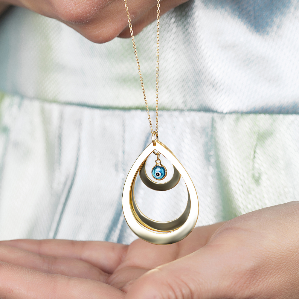 İsme Özel Yazılı Altın Renk 925 Ayar Gümüş Bayan Üç Damla Kolye - 8