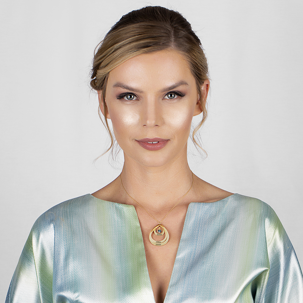 İsme Özel Yazılı Altın Renk 925 Ayar Gümüş Bayan Üç Damla Kolye - 2