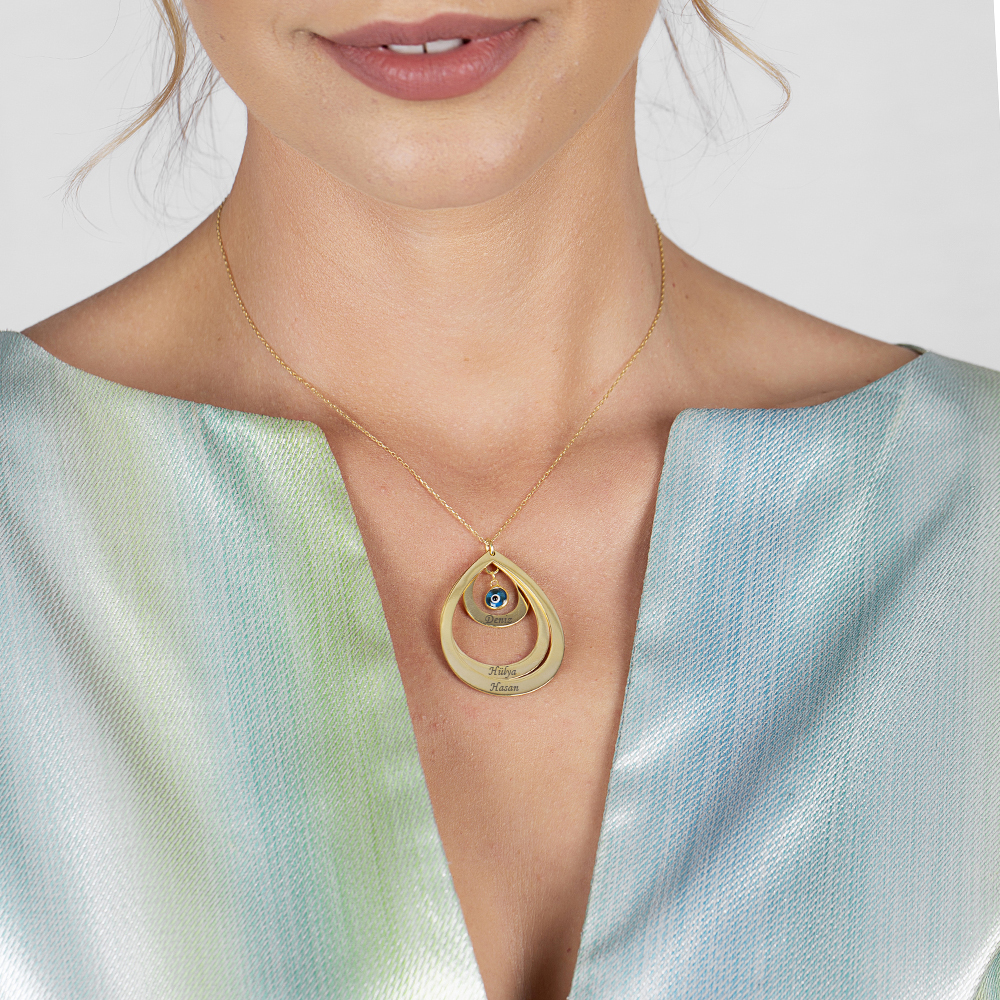 İsme Özel Yazılı Altın Renk 925 Ayar Gümüş Bayan Üç Damla Kolye - 3