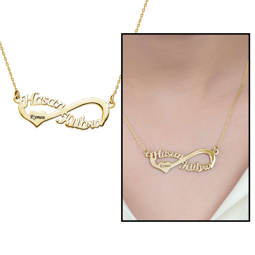 İsme Özel Yazılı Altın Renk 925 Ayar Gümüş Sonsuzluk Kolye - 1