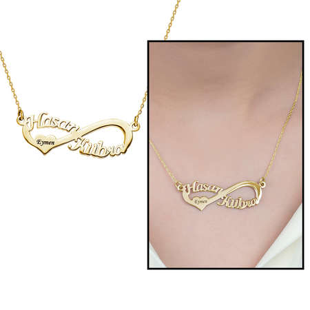 İsme Özel Yazılı Altın Renk 925 Ayar Gümüş Sonsuzluk Kolye - Tesbihane