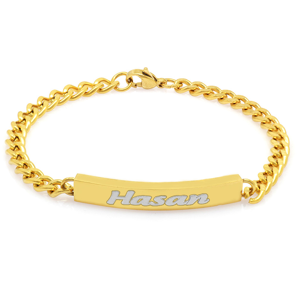 Kişiye Özel İsim Yazılı Altın Renk Çelik Erkek Gurmet Bileklik - 3