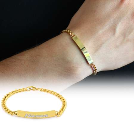 Kişiye Özel İsim Yazılı Altın Renk Çelik Erkek Gurmet Bileklik - Tesbihane