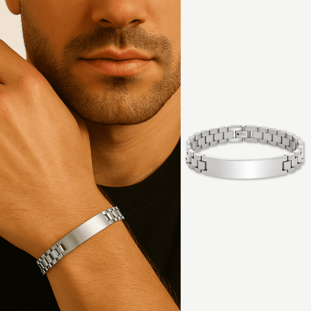 İsme Özel Yazılı Gümüş Renk Kalın Çelik Erkek Bileklik - 1