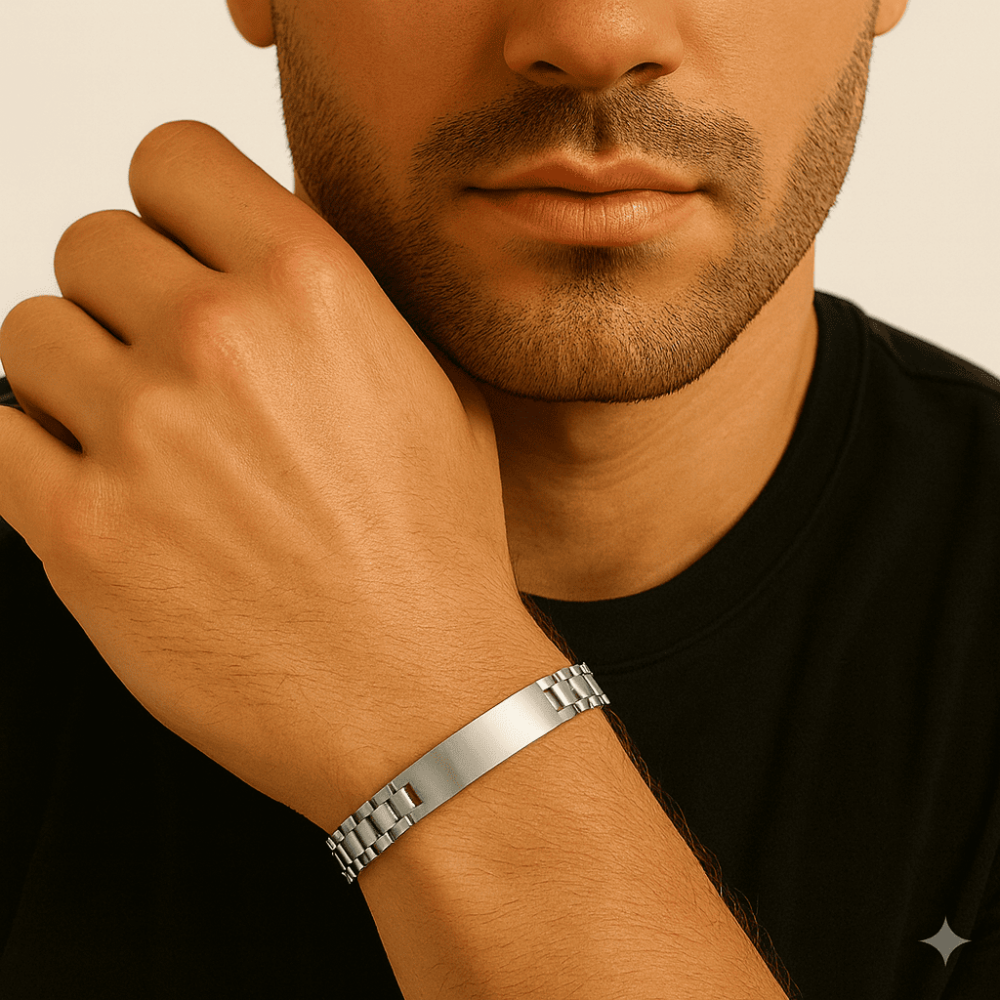 İsme Özel Yazılı Gümüş Renk Kalın Çelik Erkek Bileklik - 2