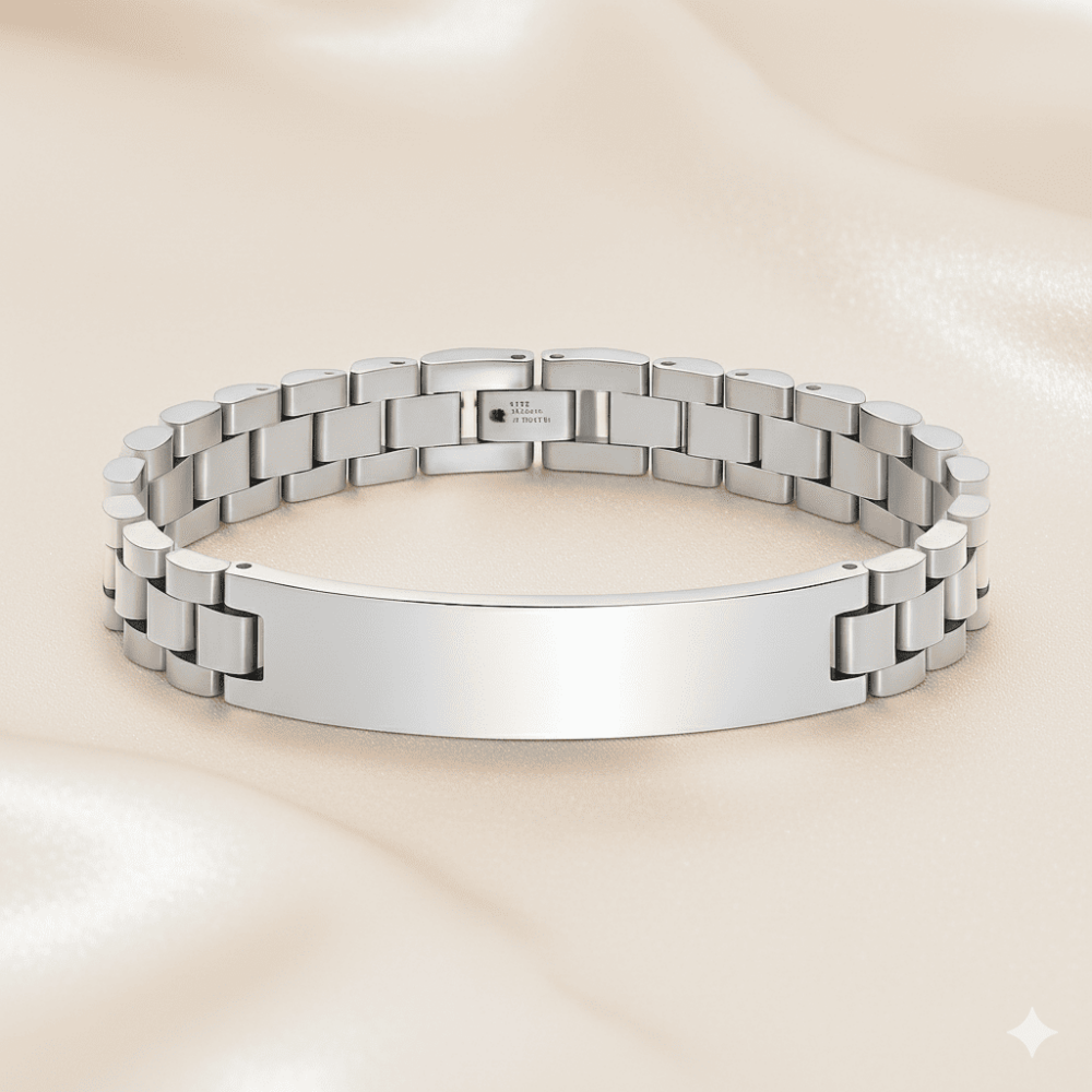 İsme Özel Yazılı Gümüş Renk Kalın Çelik Erkek Bileklik - 3