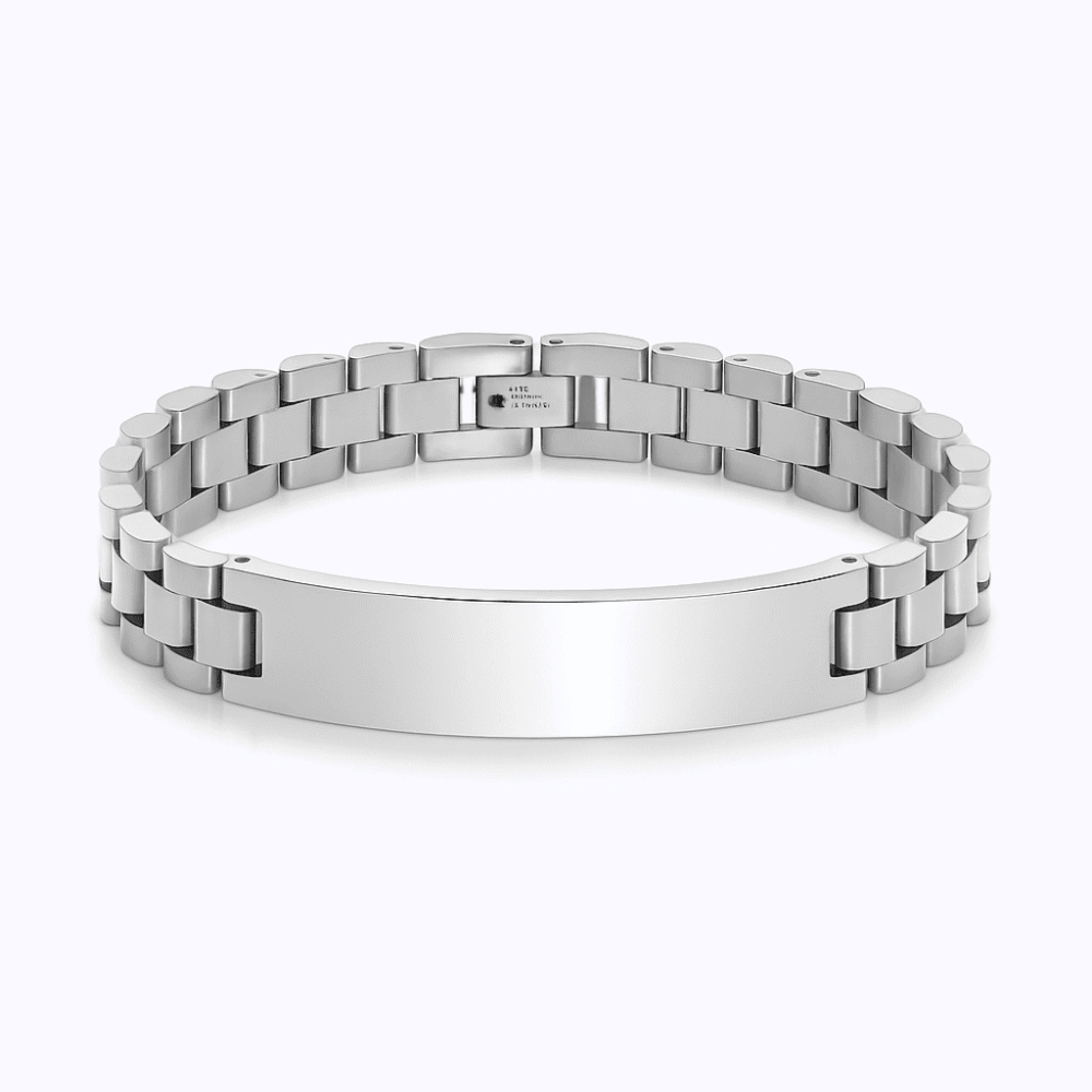 İsme Özel Yazılı Gümüş Renk Kalın Çelik Erkek Bileklik - 4