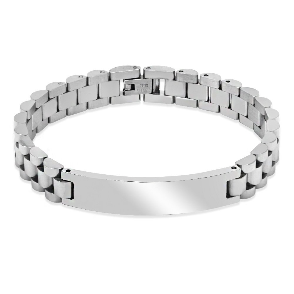 İsme Özel Yazılı Gümüş Renk Kalın Çelik Erkek Bileklik - 8