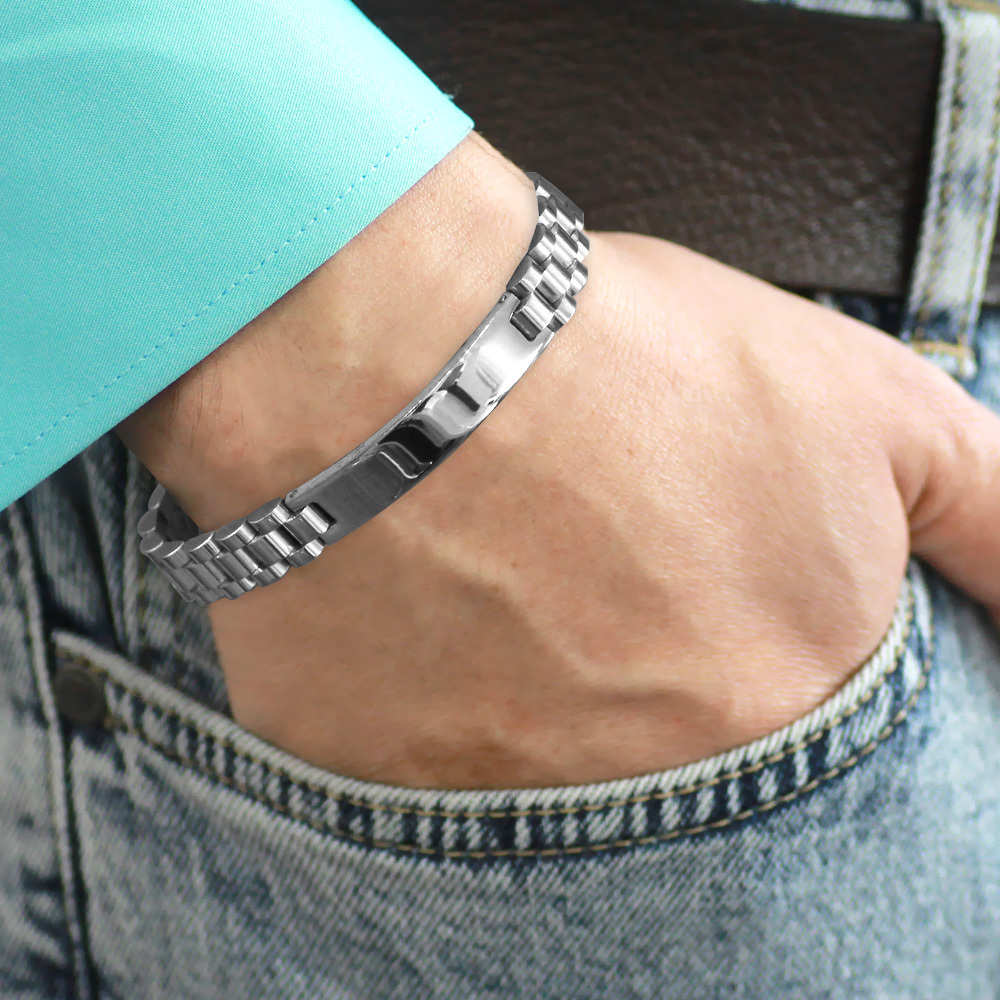 İsme Özel Yazılı Gümüş Renk Kalın Çelik Erkek Bileklik - 6