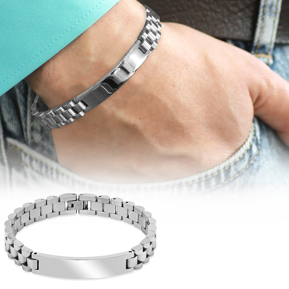 İsme Özel Yazılı Gümüş Renk Kalın Çelik Erkek Bileklik - 5