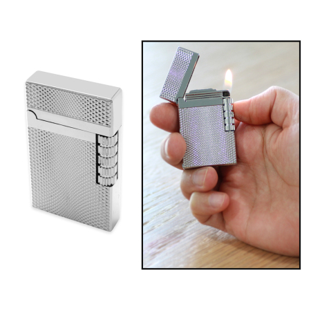 İsme Özel Yazılı Gümüş Renk Zenit Mekanizmalı Dupont Tasarım Taşlı Çakmak - Tesbihane