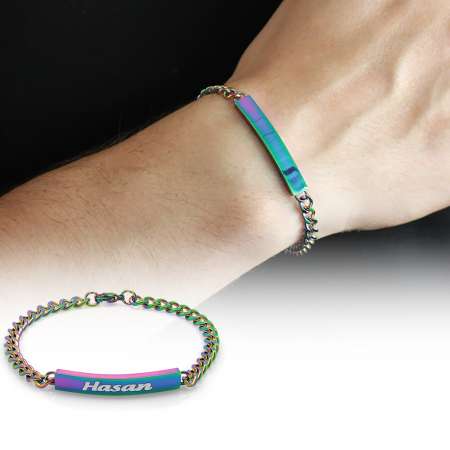 İsme Özel Yazılı Buz Mavi Çelik Erkek Gurmet Bileklik - Tesbihane