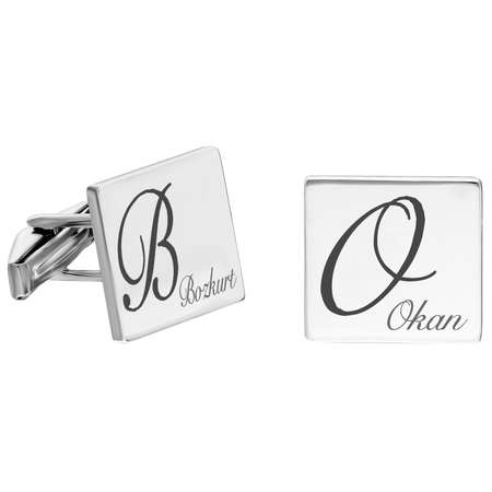 İsme Özel Yazılı Kare Tasarım 925 Ayar Gümüş Kol Düğmesi - Tesbihane